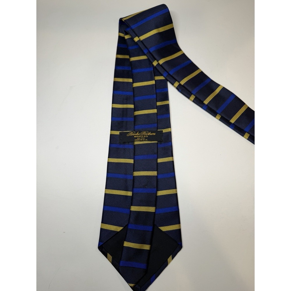 Brooks Brother Blue, Navy, And Yellow Color Tie - Picture 4 of 4
